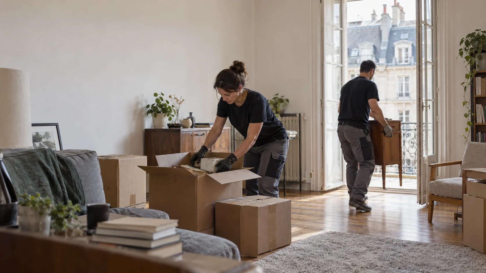Illustration : tri et mise en cartons du contenu d'un appartement